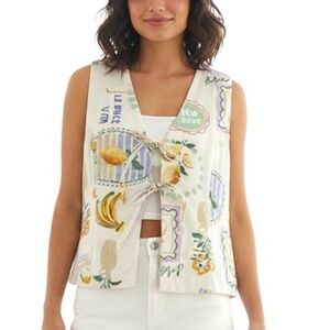 Paper Heart Linen Blend Ciao Ciao Tie-front Top Italian Lemon Print Size Medium